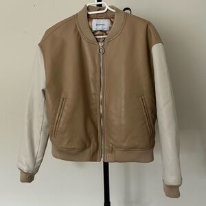 Stradivarius Tan and Cream Bomber Jacket, Size Large.